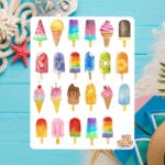 Cartela de Adesivos Sorvetes e Picolés 12x15cm KIMO ADESIVOS