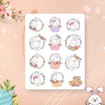 Cartela de Adesivos Coelho e Flores 12x15cm KIMO ADESIVOS