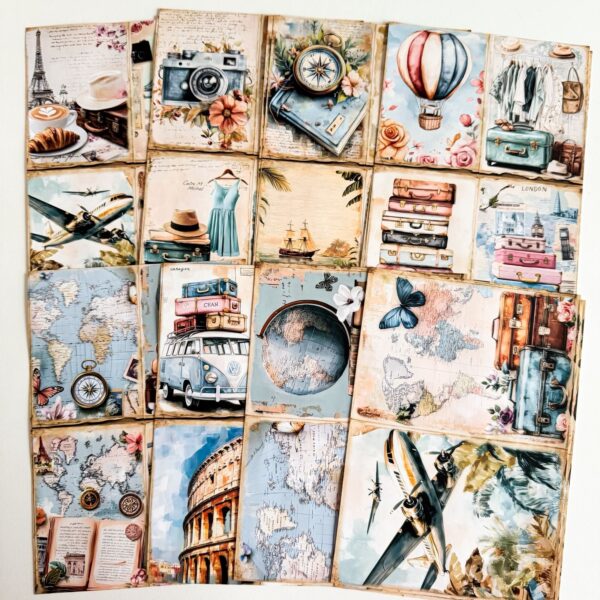 Pack de Colagens Old Travel A5 c/ 16 Papéis Decorados KIMO ADESIVOS - Imagem 1