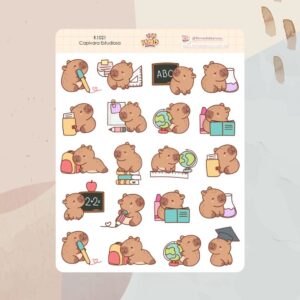 Cartela de Adesivos Capivara Estudiosa K1021 12x15cm KIMO ADESIVOS