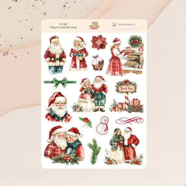 Cartela de Adesivos Papai e Mamãe Noel K1160 A5 KIMO ADESIVOS - Imagem 1