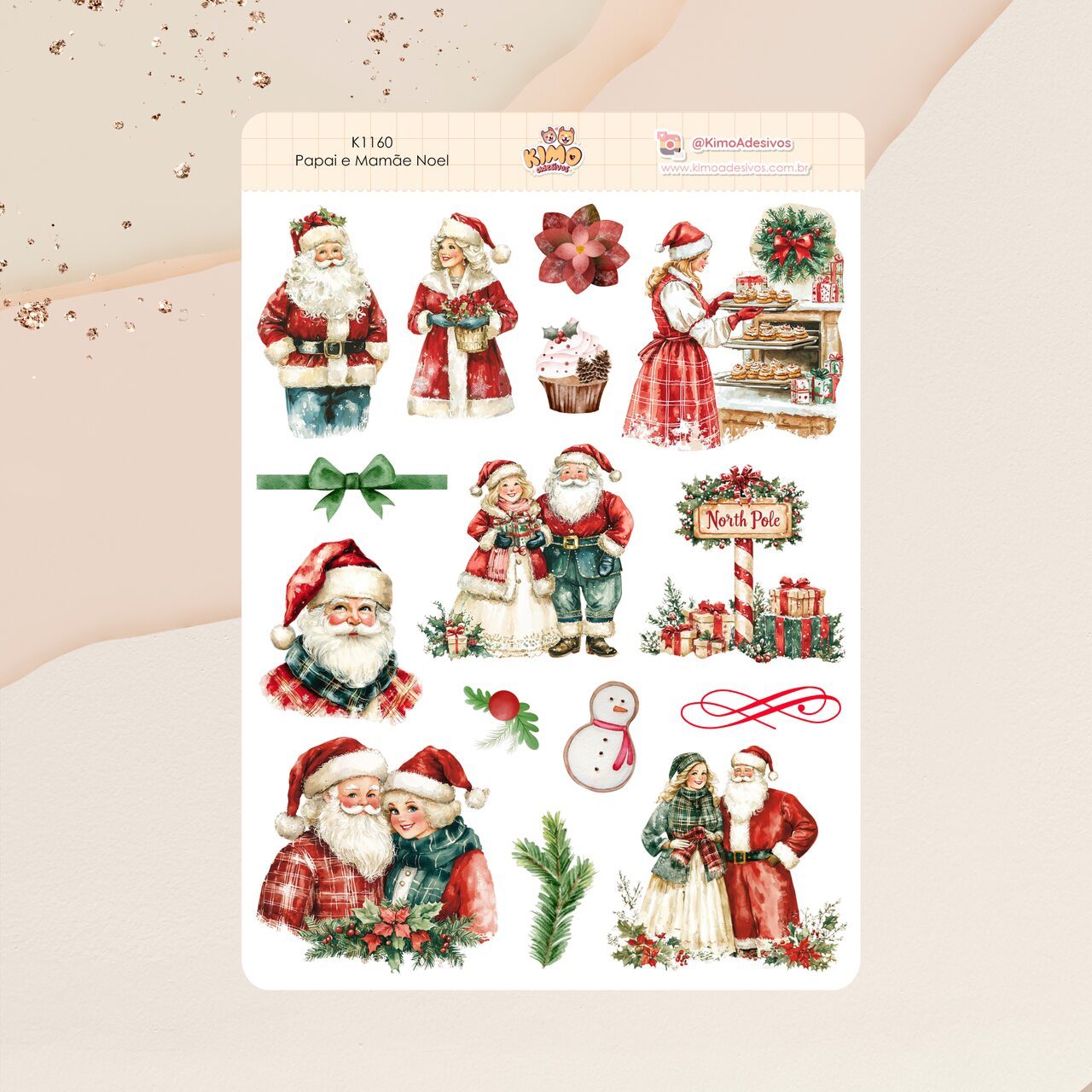 1bc1dc7d9a148b02186742f2971b3b30.jpg Cartela de Adesivos Papai e Mamãe Noel K1160 A5 KIMO ADESIVOS - Imagem 1