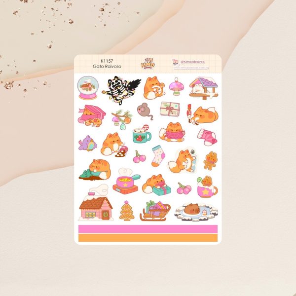 Cartela de Adesivos Gato Raivoso K1157 12x15cm KIMO ADESIVOS - Imagem 1