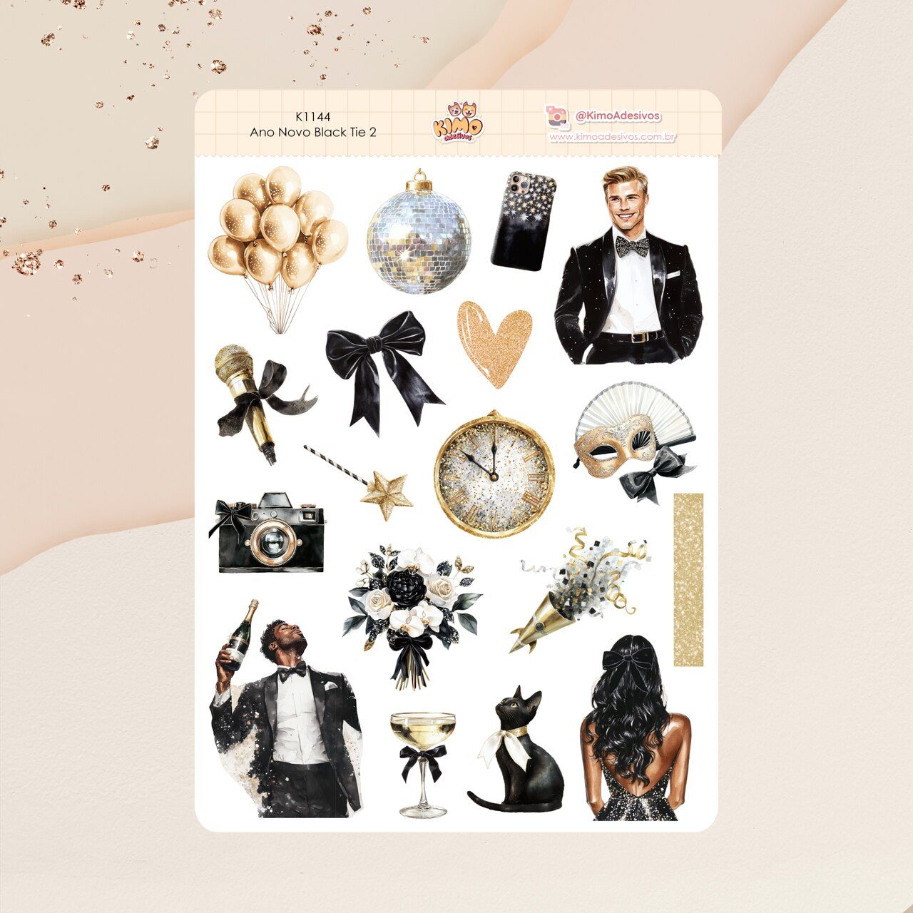 8e1fb9342d0f0bfd0c13ae8d69e2bd12.jpg Cartela de Adesivos Ano Novo Black Tie 2 K1144 A5 KIMO ADESIVOS - Imagem 1