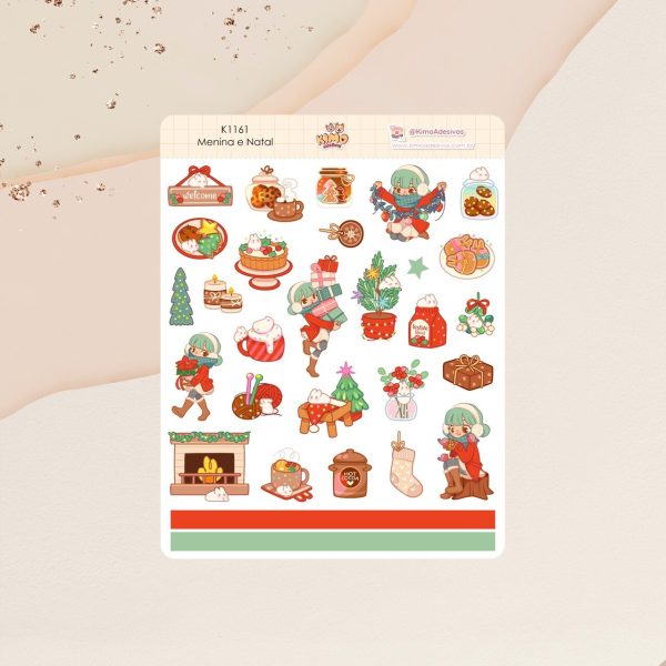 Cartela de Adesivos Menina e Natal K1161 12x15cm KIMO ADESIVOS - Imagem 1