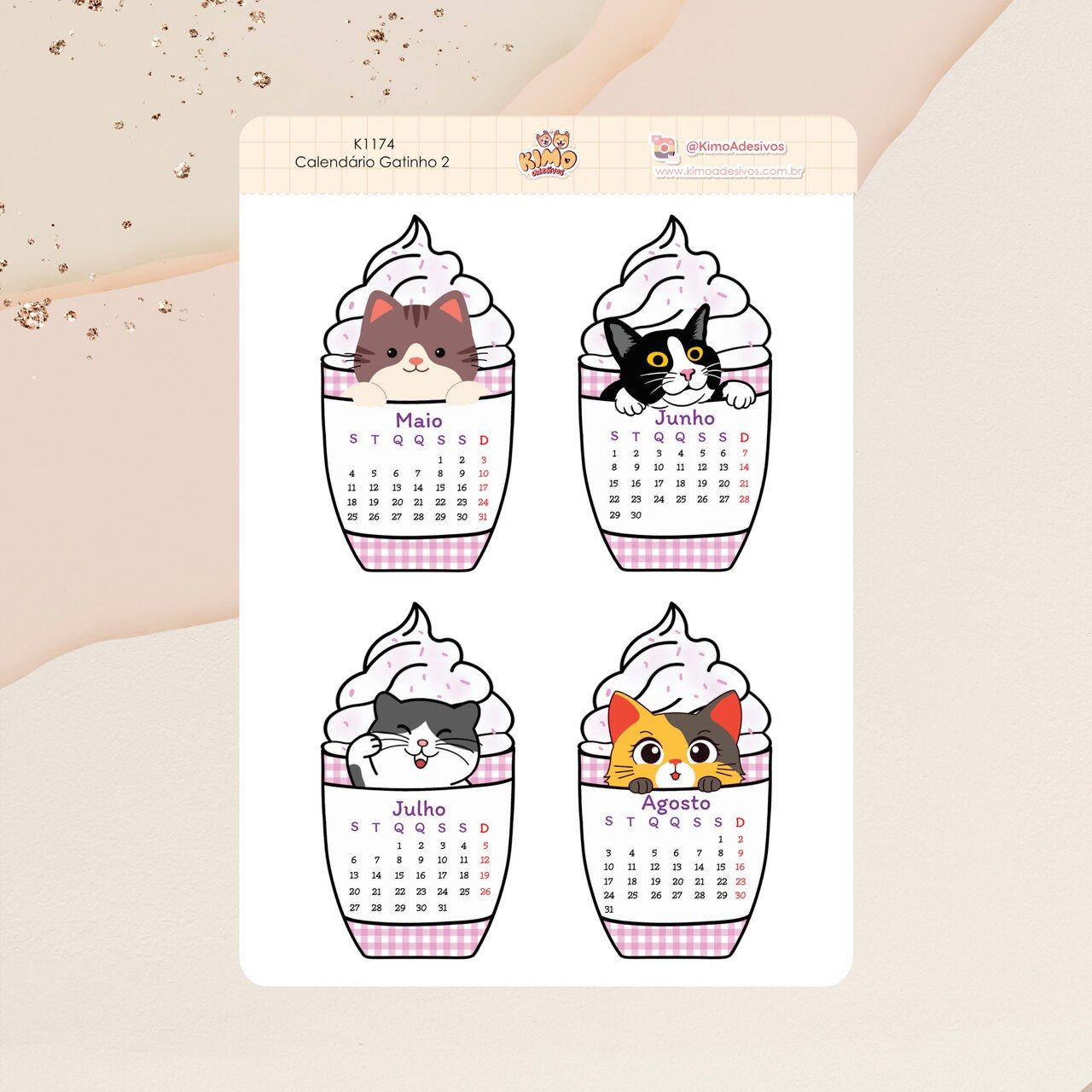 b829121dfe98616dac24cb1b7bf65415.jpg Cartela de Adesivos Calendário Gatinho 2 K1174 A5 KIMO ADESIVOS - Imagem 1