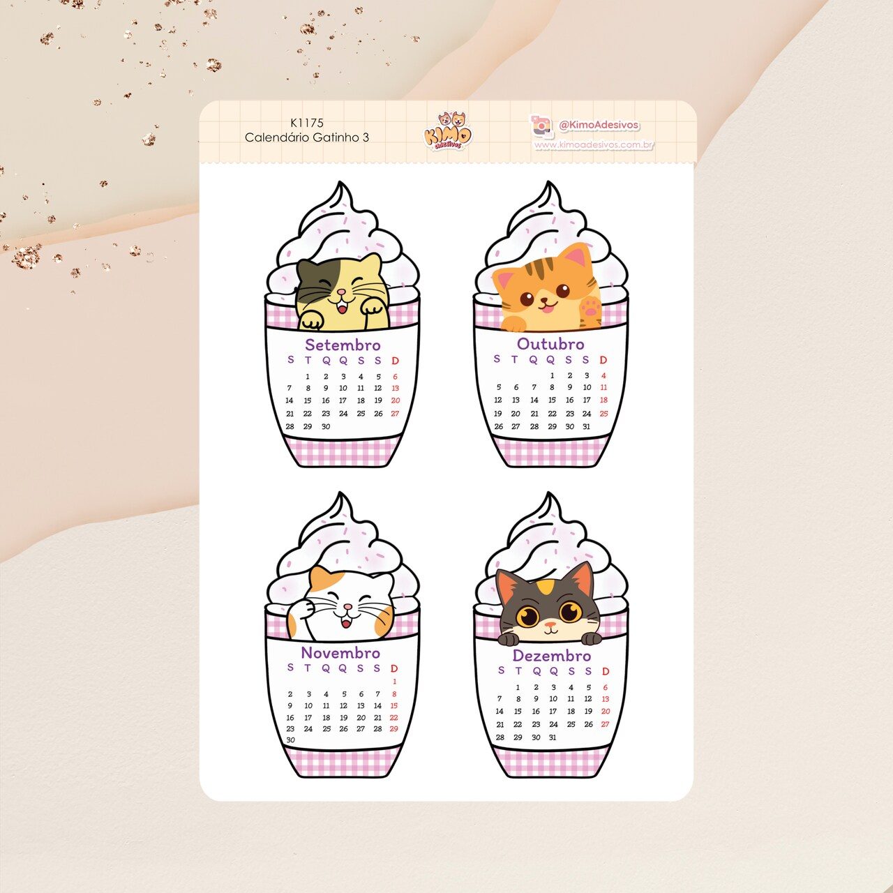 d8d67416a16e61293fa61f37e0258a94.jpg Cartela de Adesivos Calendário Gatinho 3 K1175 A5 KIMO ADESIVOS - Imagem 1