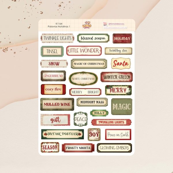 Cartela de Adesivos Palavras Natalinas 1 K1164 A5 KIMO ADESIVOS - Imagem 1